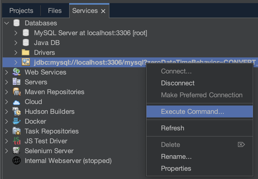 Execute command on mysql