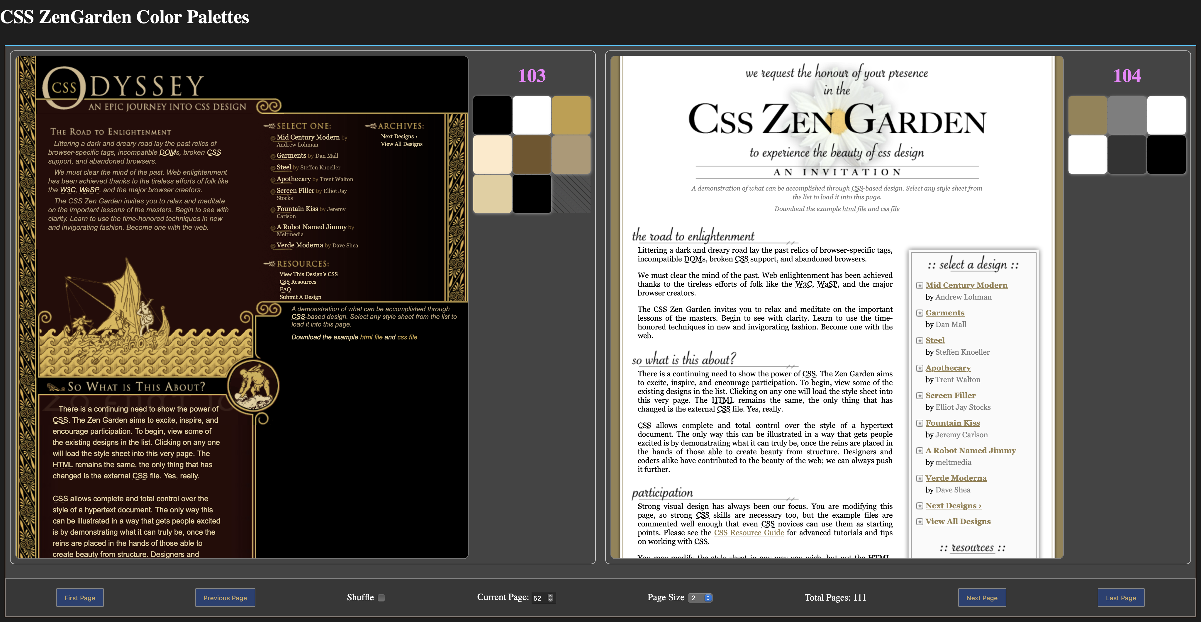 CSS Zen Garden Color Palettes